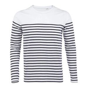 SOLS Mens Matelot Striped Long-Sleeved T-Shirt / White/Navy